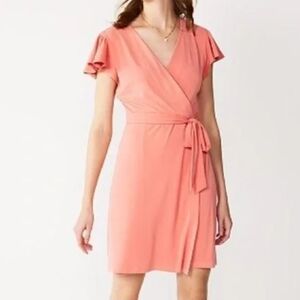 Nine West. Dress. Short Flutter Sleeves. Coral. Size XL. NWT.